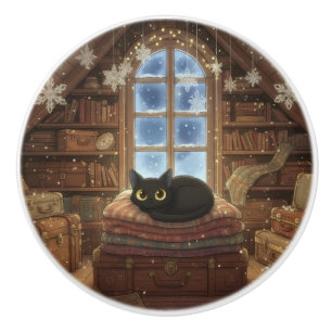 Bouton De Porte En Céramique Chat noir grenier fantaisiste vintage