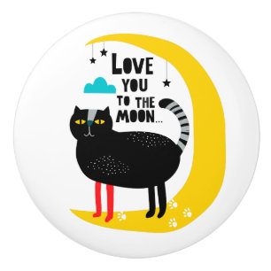 Bouton De Porte En Céramique Chat sur la lune