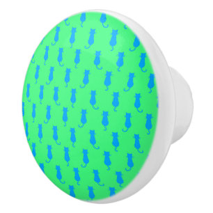 Bouton De Porte En Céramique Chats bleus fantaisistes Fun Forever Lime vert