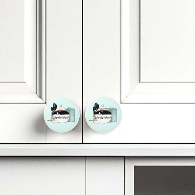 Bouton De Porte En Céramique Chef pâtissier Chat Bleu (Créateur téléchargé)