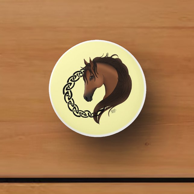 Bouton De Porte En Céramique Cheval Brown celtique Jaune (Créateur téléchargé)