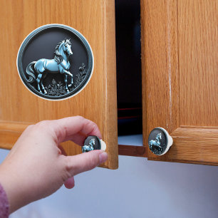 Bouton De Porte En Céramique Cheval d'argent