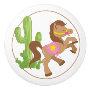Bouton De Porte En Céramique Cheval et Cactus