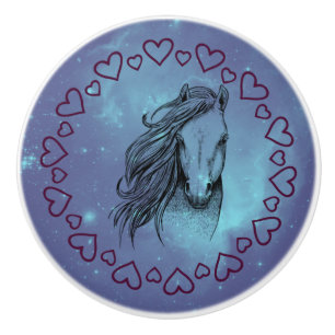 Bouton De Porte En Céramique Cheval et Coeurs Galaxy