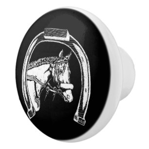 Bouton De Porte En Céramique Cheval et fer à cheval