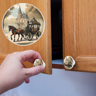 Bouton De Porte En Céramique Cheval et transport victorien