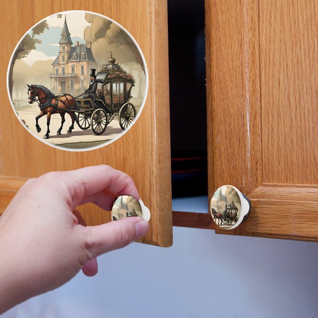 Bouton De Porte En Céramique Cheval et transport victorien (Créateur téléchargé)