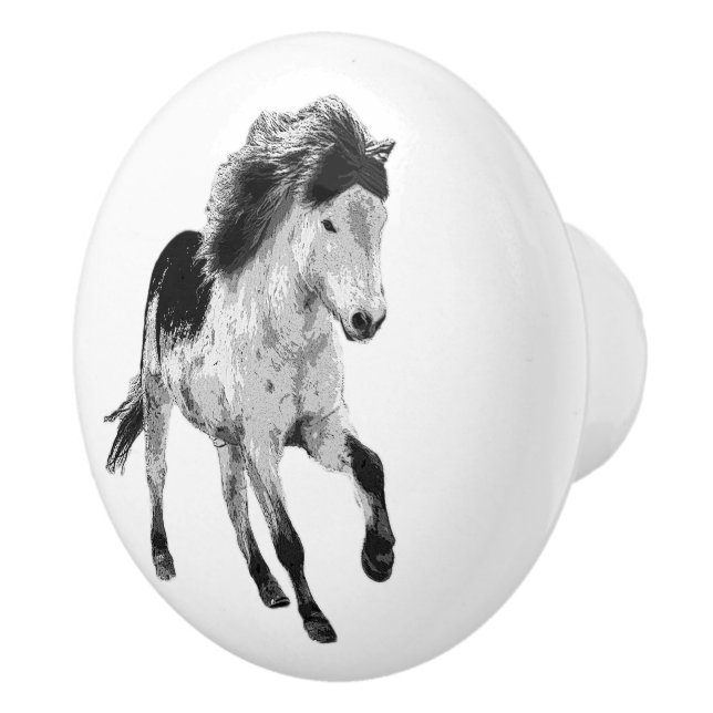 Bouton De Porte En Céramique Cheval islandais en mouvement (Droite)
