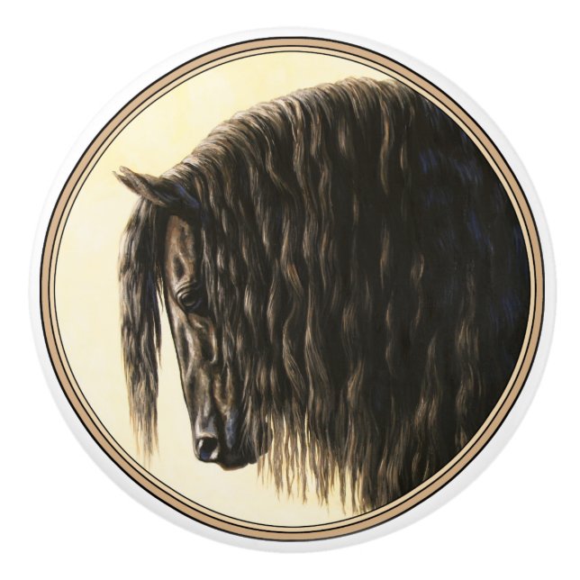 Bouton De Porte En Céramique Cheval noir Friésien (Devant)