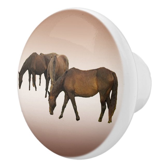 Bouton De Porte En Céramique Chevaux de pâturage Ceramic Knob (Droite)