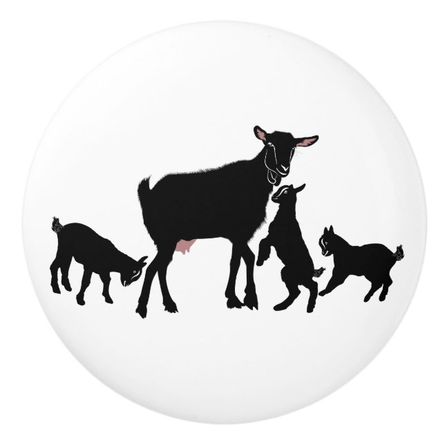 Bouton De Porte En Céramique Chèvre silhouette et triplés (Devant)