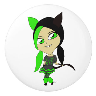 Bouton De Porte En Céramique chibi catgirl  