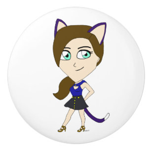 Bouton De Porte En Céramique chibi catgirl