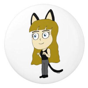 Bouton De Porte En Céramique chibi catgirl