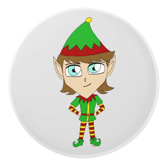 Bouton De Porte En Céramique chibi elf (Devant)