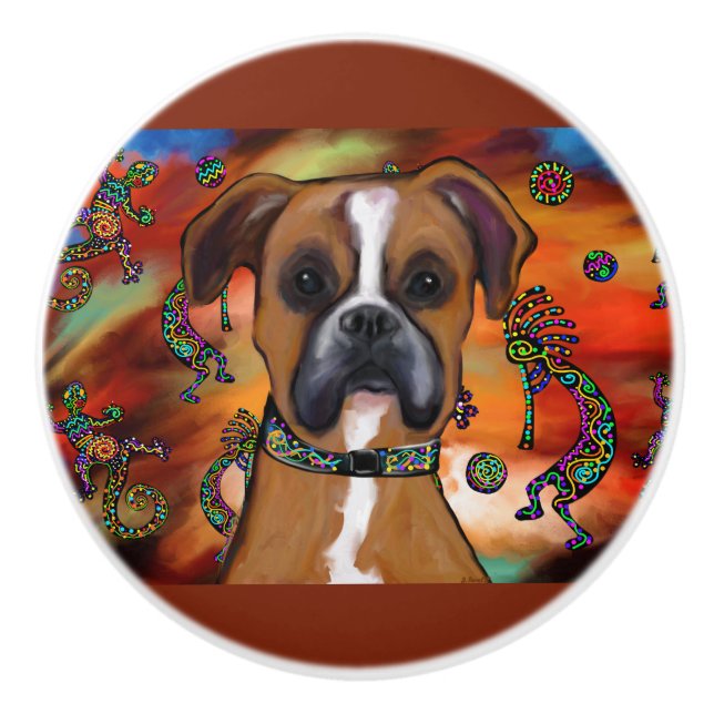 Bouton De Porte En Céramique Chien de boîte (Devant)