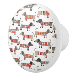 Bouton De Porte En Céramique Chien de saucisse Dachshund