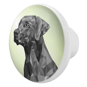 Bouton De Porte En Céramique Chien géométrique gris vert