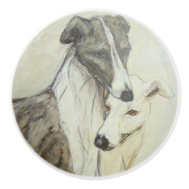 Bouton De Porte En Céramique Chiens de Ron Hevener Greyhound (Devant)