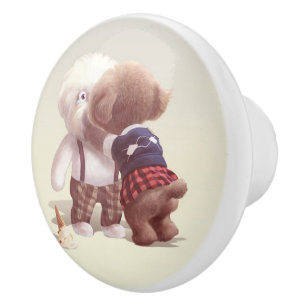 Bouton De Porte En Céramique Chiens mignons Accrochage