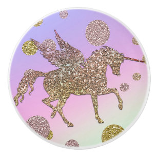 Bouton De Porte En Céramique Chiffres en or Rainbow Pastel Unicorn Filles tenda