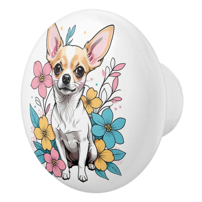 Bouton De Porte En Céramique Chihuahua du printemps (Droite)