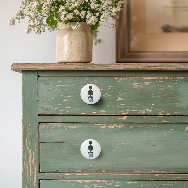 Bouton De Porte En Céramique Chinoiserie Double Topiaire (Chinoiserie Topiary Tree Ceramic Drawer Knobs)