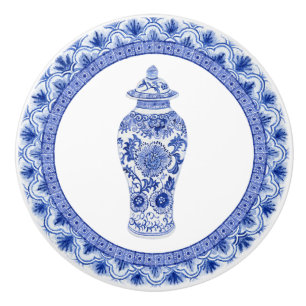 Bouton De Porte En Céramique Chinoiserie Floral Bleu Blanc Gingembre Jar Vintag
