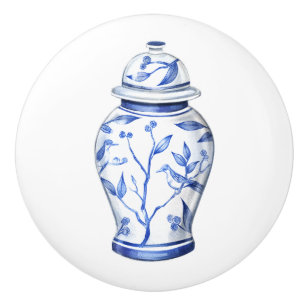 Bouton De Porte En Céramique Chinoiserie Ginger Jar White