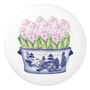 Bouton De Porte En Céramique Chinoiserie Hyacinths roses