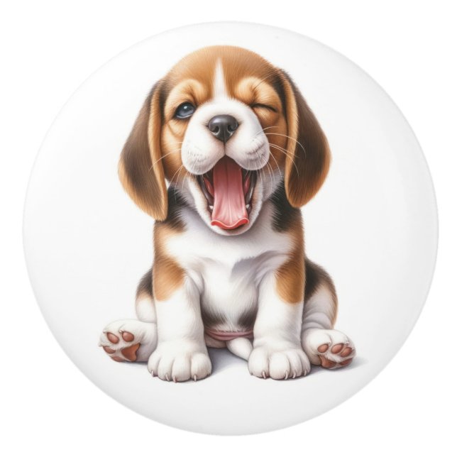 Bouton De Porte En Céramique Chiots précieux (Devant)
