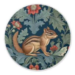 Bouton De Porte En Céramique Chipmunk William Morris style Droite face Feuillet