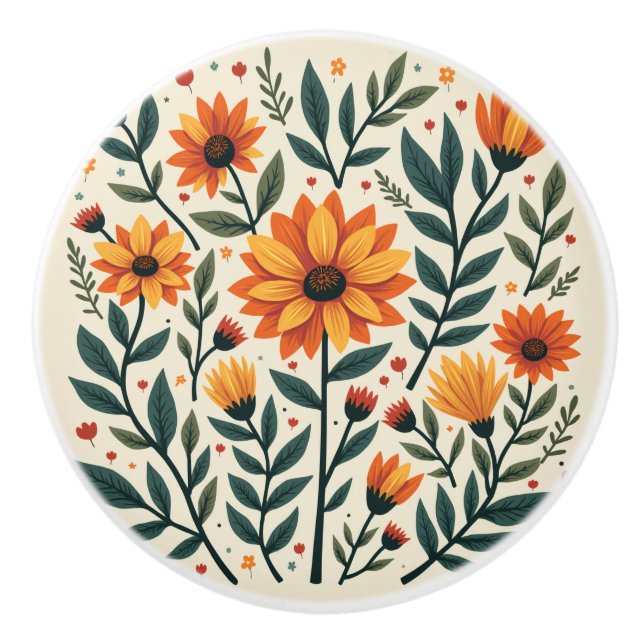 Bouton De Porte En Céramique chrysanthème (Devant)