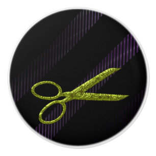 Bouton De Porte En Céramique Ciseaux verts violet et noir moderne chic salon