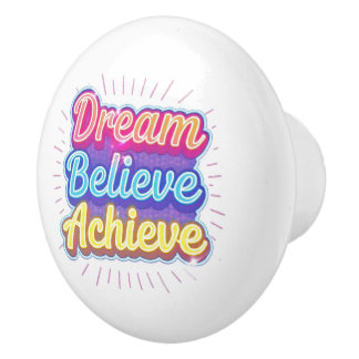 Bouton De Porte En Céramique Citation motivationnelle néon 'Rêver croire réussi
