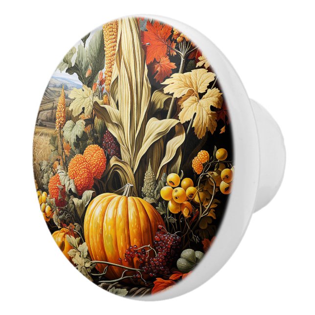 Bouton De Porte En Céramique Citrouille d'automne (Droite)