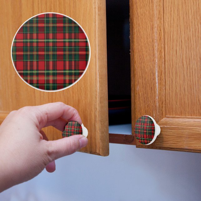 Bouton De Porte En Céramique Classic Holiday Plaid (Créateur téléchargé)