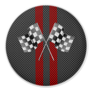 Bouton De Porte En Céramique Classic Racing Flags Stripes en fibre de carbone