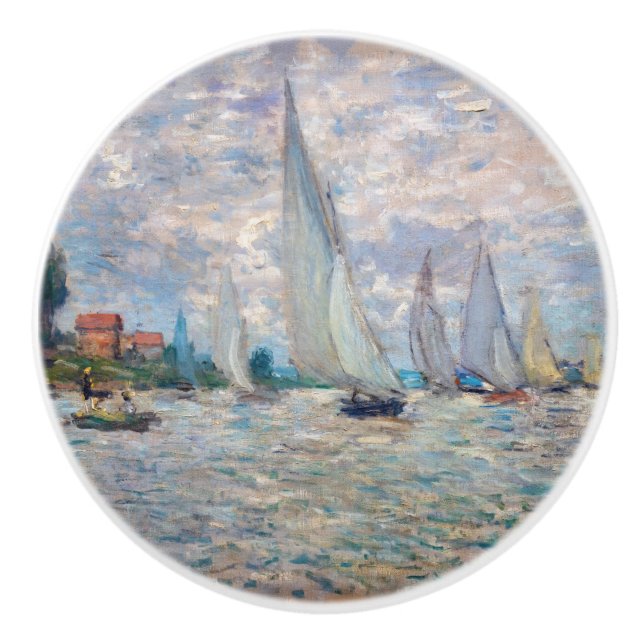 Bouton De Porte En Céramique Claude Monet - Bateaux Regatta à Argenteuil (Devant)