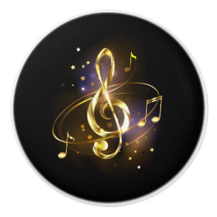 Bouton De Porte En Céramique Clé de Sol en Or Musique