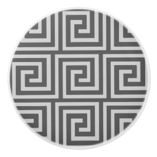 Bouton De Porte En Céramique Clé grecque, tons gris / gris
