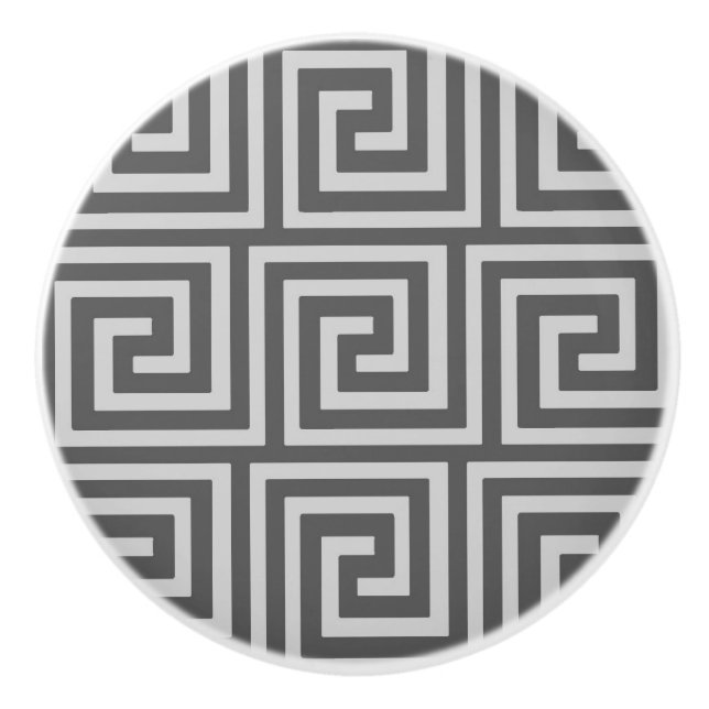 Bouton De Porte En Céramique Clé grecque, tons gris / gris (Devant)