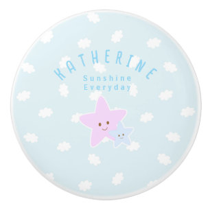 Bouton De Porte En Céramique Cloud Stars Baby Pastel Blue
