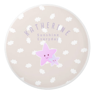 Bouton De Porte En Céramique Cloud Stars Baby Pastel Grey