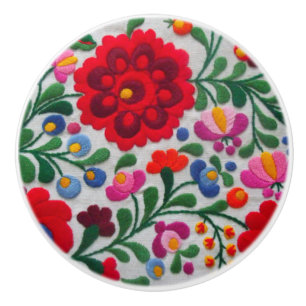 Bouton De Porte En Céramique Cocos audacieux rouges floraux de couleurs de
