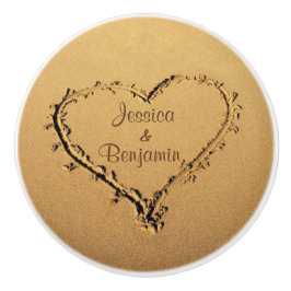 Bouton De Porte En Céramique Coeur d'amour aux noms personnalisés par plage