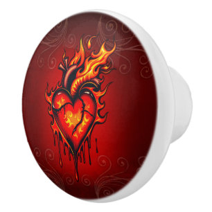 Bouton De Porte En Céramique Coeur flamboyant.