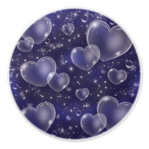 Bouton De Porte En Céramique Cœurs Bulles Bleus Fille Mignonne
