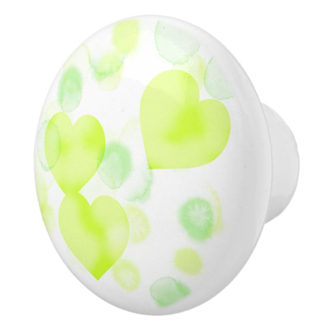 Bouton De Porte En Céramique Coeurs d'amour jaune citron (Droite)