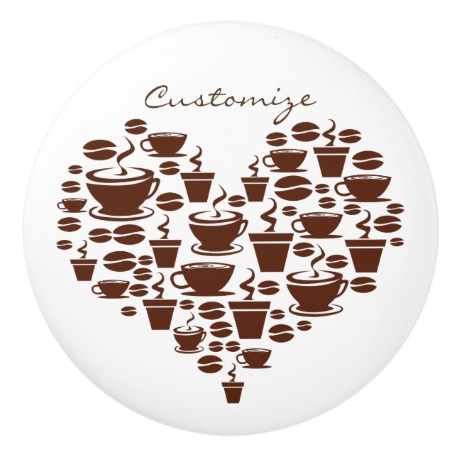 Bouton De Porte En Céramique Coffee Lover Heart Thunder_Cove (Devant)